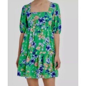 BCBG Paris Women’s XS Kelly Green Tie Back Chiffon Babydoll Tiered Dress